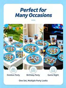 Paw Patrol 汪汪隊主題生日派對裝飾套組，一站式派對用品組合，包含橫幅、桌布與拍照道具的完整派對用品，適合生日慶祝與各種節日派對 - 彩色 - 查看 5