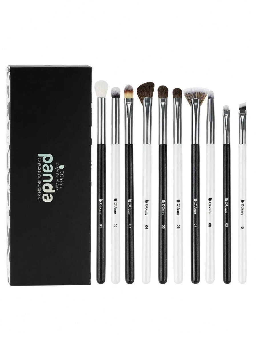 DUcare 10pcs Eyeshadow Makeup Brush Set, Precise Application, Blending, Crease And Highlight Essential Eye Brushes - Black and White - View 1