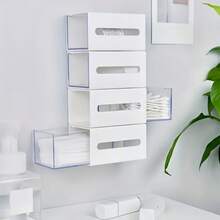 Easy To Install Wall-Mounted Plastic Storage Rack, Storage Box, Suitable For Bathroom And Dorm, No Drilling Required, Can Store Cosmetics, Hairbands And Powder Puffs, Lightweight - Multicolor - View 1