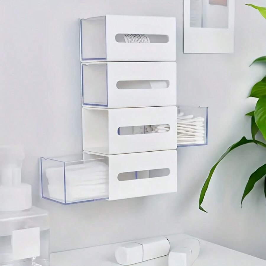 Easy To Install Wall-Mounted Plastic Storage Rack, Storage Box, Suitable For Bathroom And Dorm, No Drilling Required, Can Store Cosmetics, Hairbands And Powder Puffs, Lightweight - Multicolor - View 1