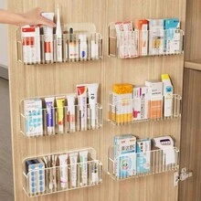 Home Use No-Drill Vertical Stripe Acrylic Wall-Mounted Storage Basket, Dedicated For Bathroom Sink Cabinet Door, Skincare Products, Makeup Tools, Face Mask Divider Organizer Box - Multicolor - View 9