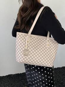 Dedoo Women's Shoulder Tote Bag, All-Over M Letter Pattern, Durable Composite Fabric, Large Capacity, Campus Backpack, Suitable For University Campus - White - View 8