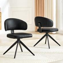 Set Of 2 Modern Dining Chairs With Curved Backrest, Padded PU Leather Seats - Black - View 5