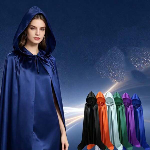 1 Unisex Cape For Adults, Multiple Sizes Available, Black Halloween Cloak, Single-Layer Hooded Costume For Masquerade, Witch, Demon, Vampire, Elf