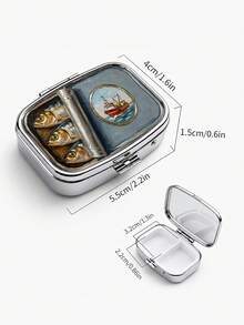 1pc Classic Open Sea Fish Pattern Fishing Boat Square Pill Box, Traditional Nautical Realistic Style, 2-Compartment Portable Storage Box For Bag Accessories And Supplements, Outdoor Portable Pill Box - Multicolor - View 4