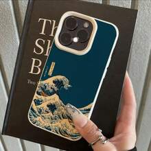 Kanagawa Wave Decorative Lichee Pattern Phone Case For IPhone 17 16 15 14 13 12 11 Pro Max XS X XR 16 Plus 16E 17E 17 Air Cover - Orange - View 4