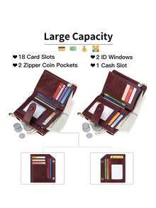 MIYIN Vintage Button Wallet, Business Casual Style, Multi-Card Slots, Coin Pouch, Tri-Fold Compact Design, Short Wallet, Retro Zipper Wallet, Fashion Button Closure, Women's Daily Travel & Shopping Wallet, Women's Wallet, Compact Wallet - Burgundy - View 7