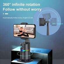 Automatic Face Tracking Phone Holder, 360° Rotating AI Smart Tracking Gimbal Stabilizer, With RGB Ambient Light, 1800mAh Rechargeable Selfie Stand, Supports Gesture And Remote Control, Suitable For Live Streaming, Vlog, Video Recording, No APP Required - Black - View 5