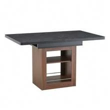 Extendable Dining Table With Leaf, Black Wood-Effect Top, Walnut-Colored Legs, Approx. 130-160 Cm Long, Table Only (Chairs Not Included) - 黑色 - 查看 8