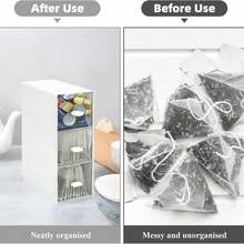 Plastic Tea Bag Organizer, 3-Drawer Stackable Storage Container For Coffee, Sugar Packets & Snacks, Clear/White Pantry, Countertop, Desk Organizer For Kitchen, Office, Home - 9.1" X 6.5" X 3.2" - Transparent - View 2