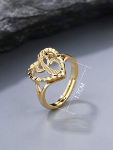 2pcs Hollow Heart Letter Rings, American Luxury Style Adjustable Versatile Stackable Accessories, Couple/BFF Matching Finger Rings - SJZ-086-c-n - View 3