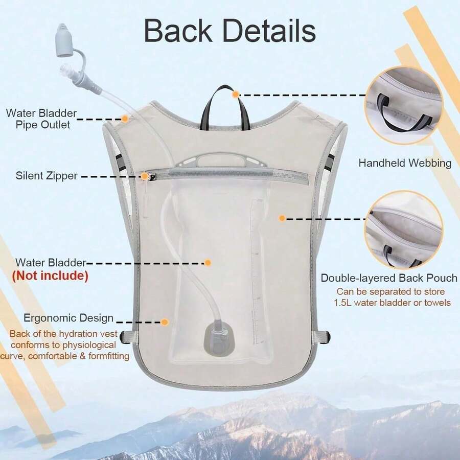 Running Vest, Water Bladder Vest, Running Backpack, 5L Capacity Backpack, Front Pocket For Phone, Running Hydration Vest - Grey - View 1