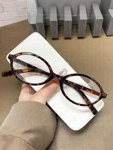 1 Pair Of Versatile Retro Oval Transparent Glasses, Fashionable Clear Lens Glasses - Transparent - View 7