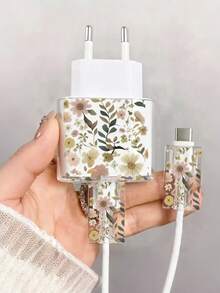 Shockproof Flower Series Tassel Flower Transparent Charger Protector Case (Suitable For 20W), Compatible With 13/14/15 European Adapter Protector Set 20W Charger With Cable Protector Case, Transparent EU Plug Protector, Cable Protector, Charger Accessories Women Gift - Multicolor - View 23