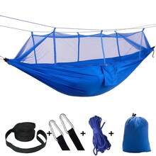 1PC Outdoor Camping Hammock With Encrypted Mosquito Net, Lightweight Portable Anti Bug Hammock With Storage Pocket Tree Straps, Heavy Duty Parachute Nylon Hammock For Hiking Backyard Travel - Multicolor - View 9