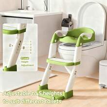 Nesmova 2-In-1 Toddler Potty Ladder, Soft Cushion & High Backrest, Adjustable Potty Chair, Adjustable Step Stool For Standard Toilets, Unisex - Green - View 8