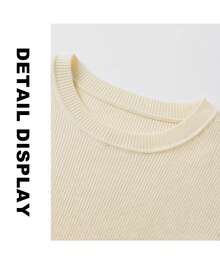 JTI Sweater Wanita Warna Kuning Muda dengan Motif Renda, Leher Bulat dan Belahan Samping di Bagian Bawah, Elegan, Kasual, dan Serbaguna, Cocok untuk Perjalanan Musim Gugur/Musim Dingin, Kencan, Jalan-jalan, Pesta, dan Liburan. - Aprikot - View 5