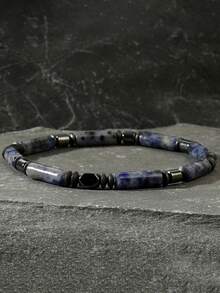 YAUKIA 1pc Sodalite Beaded Hematite Memory Beaded Bracelet, Mproves Focus Mental Clarity Good Luck, Boho Jewelry Gifts Daily Vacation Wear - Multicolor - View 6