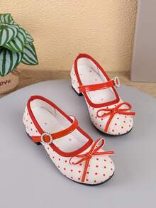 1 Paar Vintage Polka Dot Mädchen Flache Schuhe, süße Prinzessin Mary Jane Schuhe, niedriger Absatz Polka Dot Kinderschuhe, geeignet für den täglichen Gebrauch - Rot - Übersicht 2