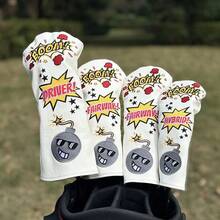 1pc Premium Golf Club Headcovers - Creative Boom Design For Driver, Fairway Wood, And Hybrid - Protect Your Clubs And Add Style To Your Game - White - View 3