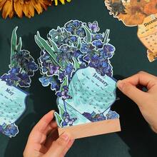 12pcs 2027 Floral Desktop Calendar, Van Gogh Oil Painting Vertical Planner, With Base And Card Slot, Home Office Decor, Ideal New Year And Birthday Gift - Single Piece - View 11