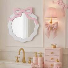 BrightRow Bohemian Style Pink Frame Bow Wall Mirror - U-Shaped Horizontal Decorative Mirror, Suitable For Bedroom, Living Room, Vanity, Dorm, Office, Asymmetrical Shape Fits Narrow Spaces - 1PC - View 1