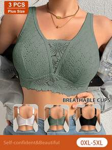 3pcs Plus Size Women's Lace Patchwork Seamless Underwear For Daily Wear And Various Occasions - Multicolor - View 4