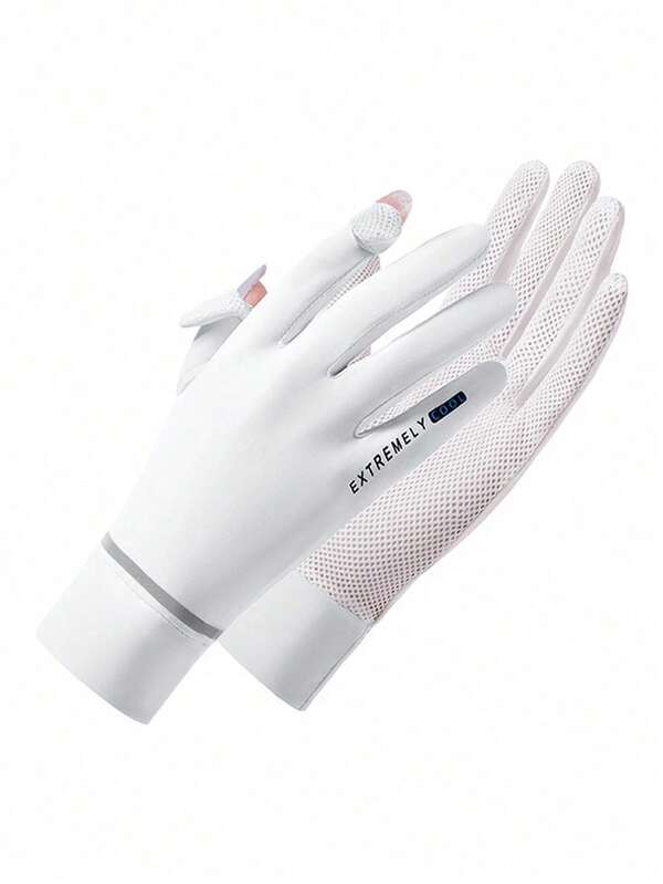 1 par de guantes de protección solar, material de seda de hielo de verano, ligeros & antideslizantes, diseño sin dedos, compatibles con pantalla táctil, guantes profesionales para conducir & ciclismo