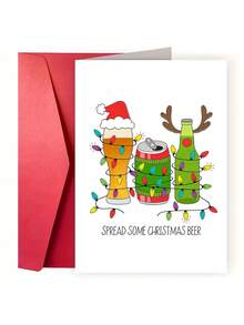1pc Funny Christmas Beer Greeting Card, Spread Some Christmas Beer Holiday Card For Beer Lovers, Merry Christmas Gift Card - Multicolor - View 8