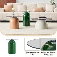 Juego de 3 mesas de centro redondas con vidrio templado marrón y estructura de acero carbonizado con aspecto de nogal, adecuadas para salas de estar, dormitorios, cafeterías y muchos otros entornos. - Gris + Verde + Beige claro + Metal - Ver 7