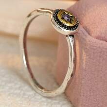 Minimalist Vintage Purple Synthetic Zirconia Hammer-Shaped Copper Dual-Tone Ring, Handmade Copper Jewelry, Suitable For Travel And Vacation Wear - Silver - View 5