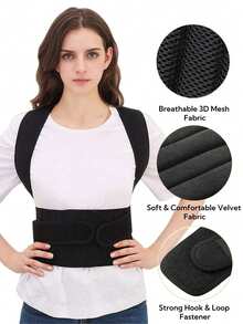 1pc Posture Support Belt, Adjustable Premium Posture Corrector | Classic Basic Style, Unisex Back Support Belt For Posture Improvement - Black - View 3