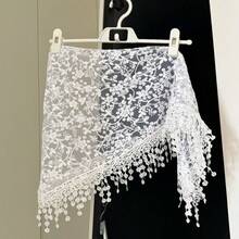 1pc New French Hollow Lace Layered Waist Scarf With Triangle Hem, Tassel Waist Accessory For Dancing And Street Dance - Multicolor - View 2