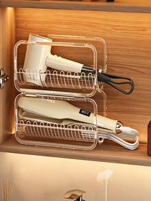 Curling Iron Storage Rack, Hair Dryer Storage Box, Egg Curling Iron Organizer, Item Storage Shelf, Straight Hair Comb Organizer, Straightener Storage, Stackable Design, Countertop Style, Transparent Acrylic, Suitable For Bathroom, Countertop, Vanity, Washbasin, Toilet, Entryway, Practical Storage Shelf - Storage Rack - View 8