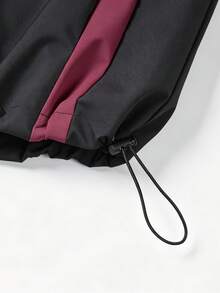 Side Colorblock Stripe Hooded Functional Jacket, Unisex Outdoor Cycling Hiking Commuting Spring Autumn Lightweight Layering Long Sleeve Jacket, Versatile Casual Top For Daily Wear - black red - View 4