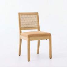 Rattan Dining Chairs Set Of 2, Farmhouse Kitchen Chairs With Cane Back, Mid-Century Modern Side Chairs With Natural Hardwood Frame - Tan - View 3
