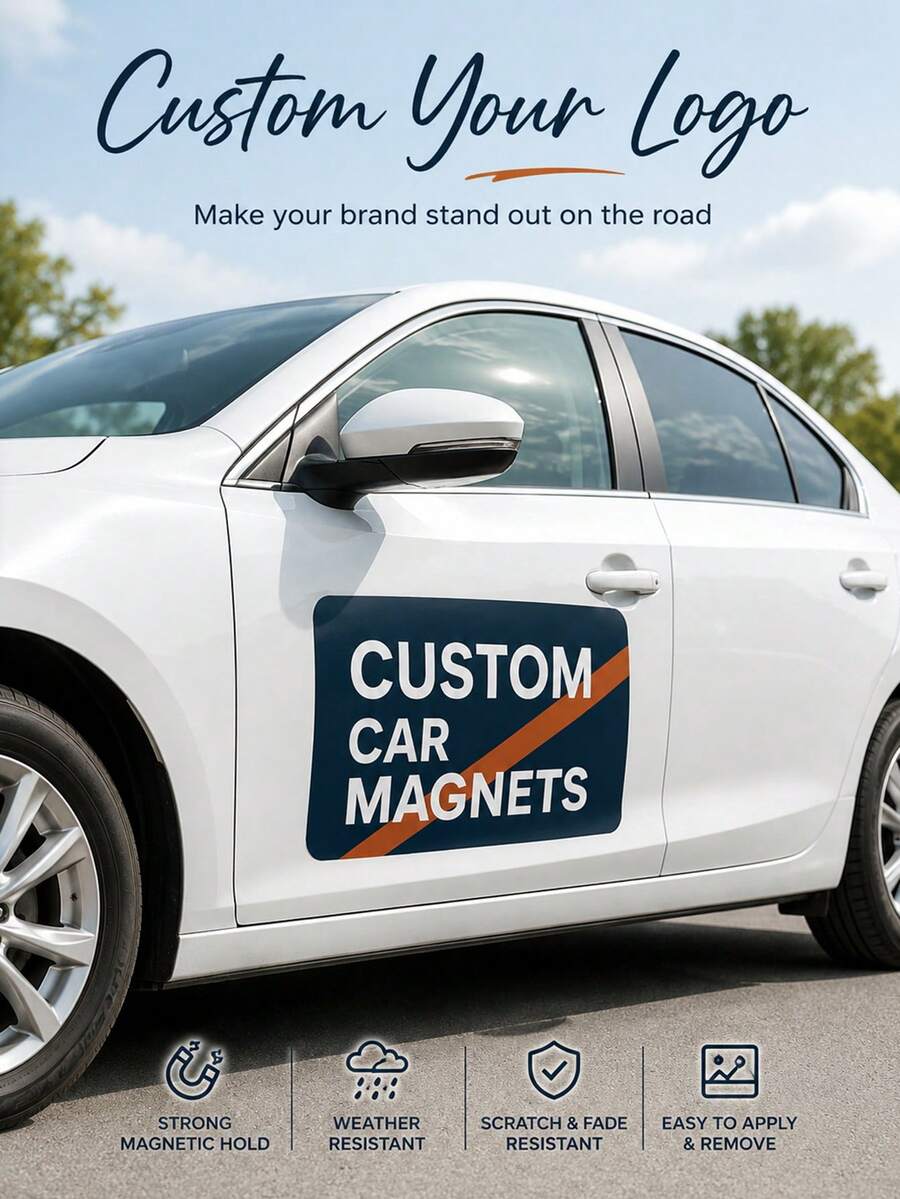 客製化磁性車用標誌,可印照片、文字或Logo,汽車與卡車專用個性化車門貼紙,多尺寸全彩,商業廣告用途,乙烯基車輛磁性展示板,可拆卸式標誌,耐候性 - 彩色 - 查看 1