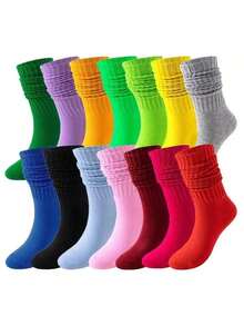 Random 10-Piece Assorted Pack Women's Mid-Calf Socks, Colorful Loose Knit Socks, Women's Long Socks, Women's Calf Socks, Ruched Slouch Socks, Summer & Autumn Comfortable Warm Calf Socks, Men's Long Socks, All-Season Socks, Long Slouch Socks - Multicolor - View 3