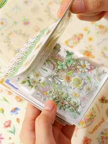 1 Book 20 Sheets Fresh Floral Die-Cut Sticker Book For Planner DIY Collage Decoration Scrapbook Photo Album - Iridescent Floral Painting - View 1