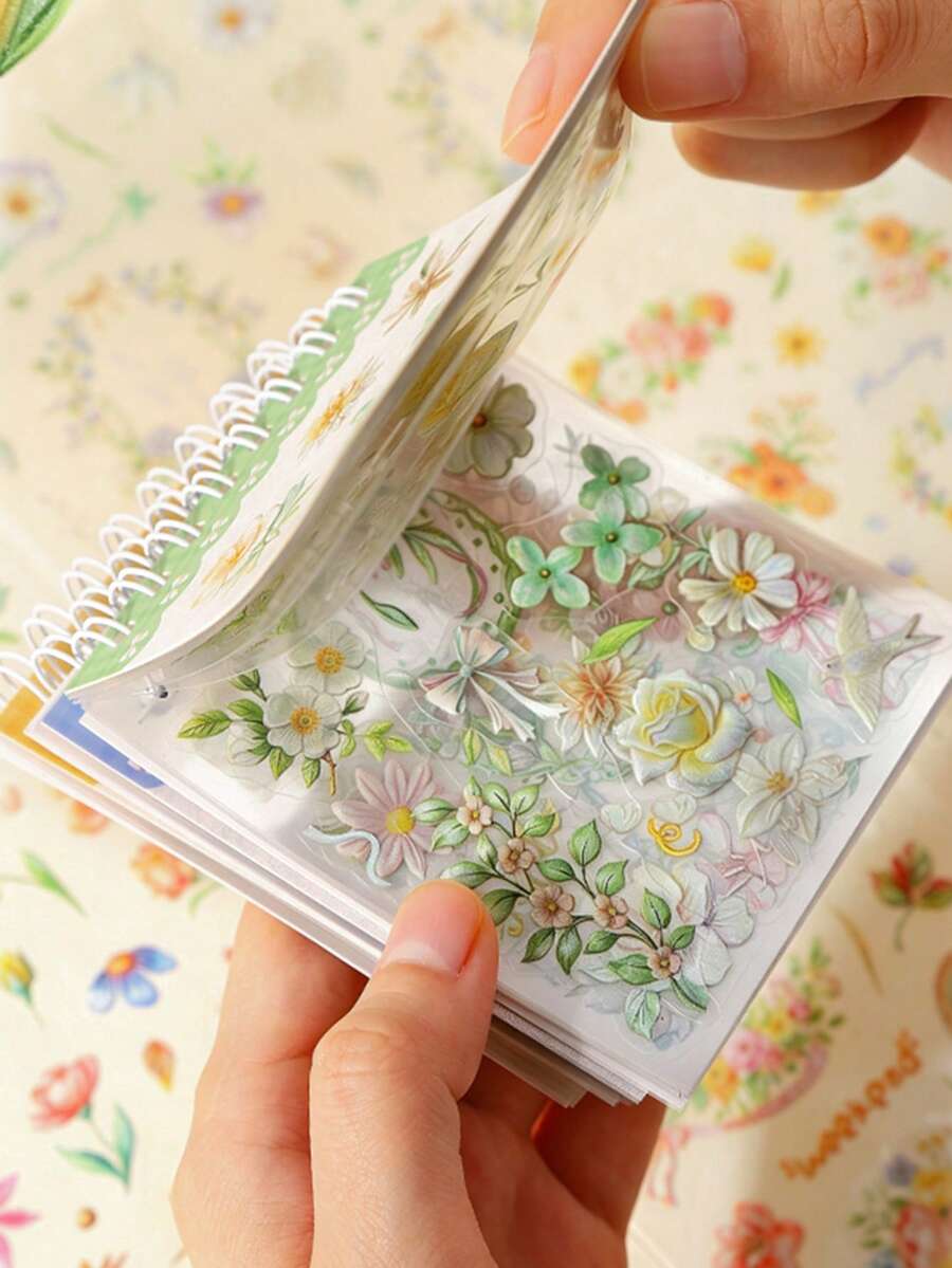 1 Book 20 Sheets Fresh Floral Die-Cut Sticker Book For Planner DIY Collage Decoration Scrapbook Photo Album - Iridescent Floral Painting - View 1