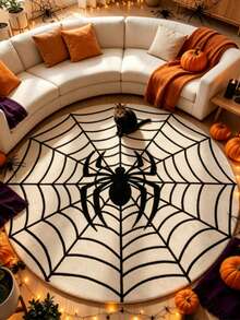 1pc Black & White Halloween Spider Web Art Rug, Decorative Carpet, Living Room Rug, Bedside Plush Rug, Autumn/Winter Rug, Thick Rug, Large Living Room Rug, Bedroom Rug, Home Decor Rug, Outdoor Rug, Washable Rug - Multicolor 4 - View 1