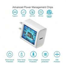 30W Portable Travel Wall Charger Adapter Set + 3.3ft/100cm USB-C To USB-C Fast Charging Cable, High Efficiency Data Transfer Cable, Compatible With IPhone, And All Type-C Devices - White - View 6