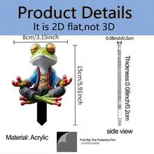 1pc 2D Acrylic Zen Meditation Frog Garden Ornament, Cute Frog Sculpture For Flower Pots And Outdoor Soil Decoration, Low Maintenance And Decorative - A - View 3