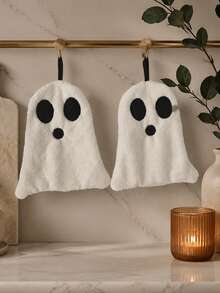 1pc/3pcs/5pcs Cute & Fun Ghost Pattern Hand Towels, Highly Absorbent, Quick Drying, Soft & Skin-Friendly, Decorative Towels For Kitchen & Bathroom, Creative Home Gifts - White - View 7