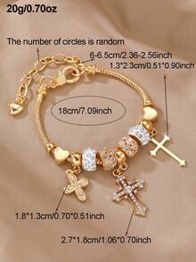 1 pieza Pulsera de niña con corazón dorado y cuentas de strass para decoración diaria - Multicolor - Ver 10