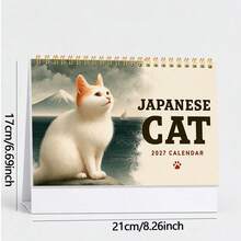 Japanischer Stil süßer 2D Katzen Kalender 2027, praktischer Artikel für tägliches Büro, Schule und Unternehmen. Kann für Terminplanung, Monatsplanung verwendet werden, hilft Ihnen Ihr Leben zu organisieren. Süßes Katzenbild auf dem Cover ist auffällig, 12 Monate (Januar 2027 - Tischkalender - Übersicht 3