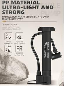 1pc Letter Graphic Bicycle Pump - Black - View 5