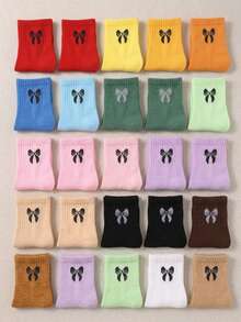 10 Pairs Children & Teens Candy Color Bow Pattern Elastic Soft Random ...