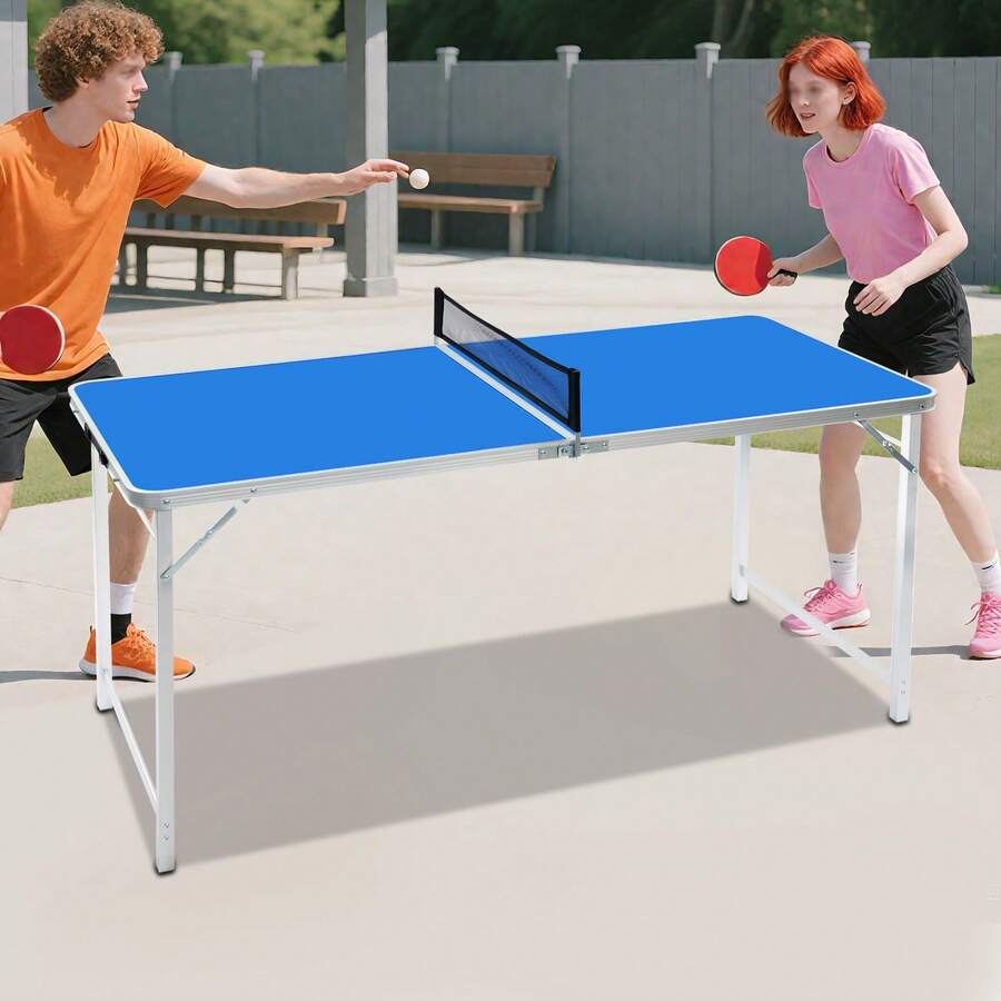 SanBouSi Portable & Foldable Pong Table Table Foldable Ping Pong Table For Indoor & Outdoor Foldable Ping Pong Table - Blue and Silver - View 1