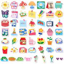 50pcs Ins Style Floral Cake Stickers, Graffiti Vinyl Decorative Stickers For Luggage, Water Bottle, Skateboard, Helmet, Self-Adhesive - Multicolor - View 9